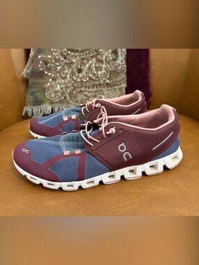 On Running Women's Cloudrunner in Burgundy, Blue and Pink